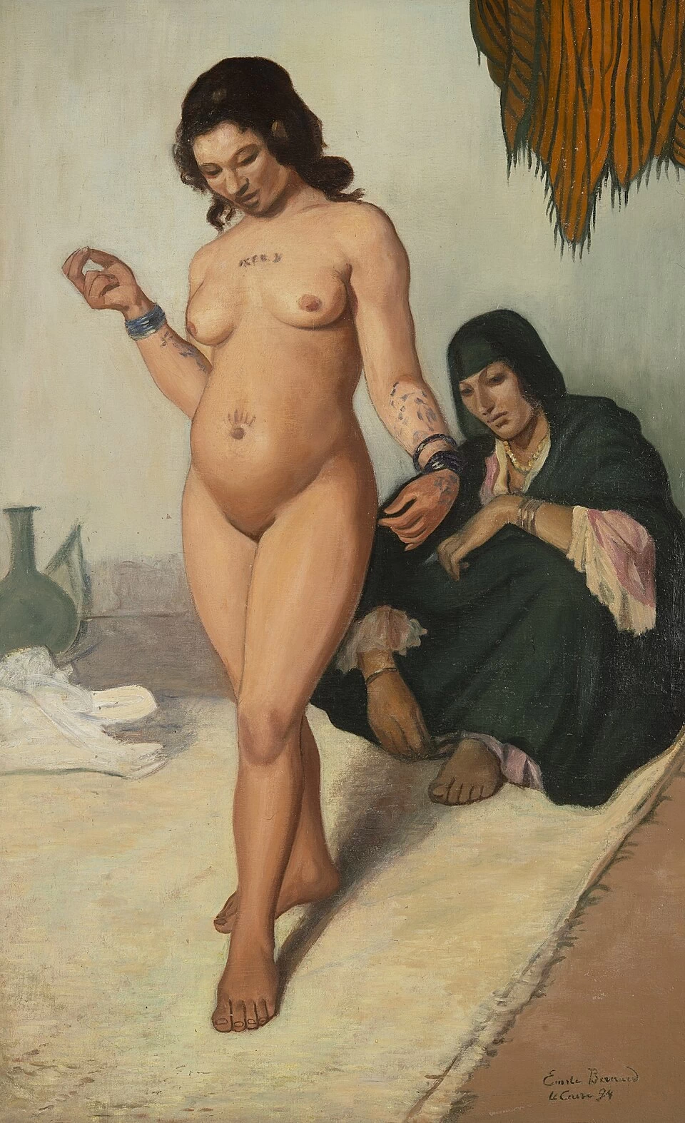 Ragazza che balla nuda con tatuaggi all'henné e braccialetti, 1894